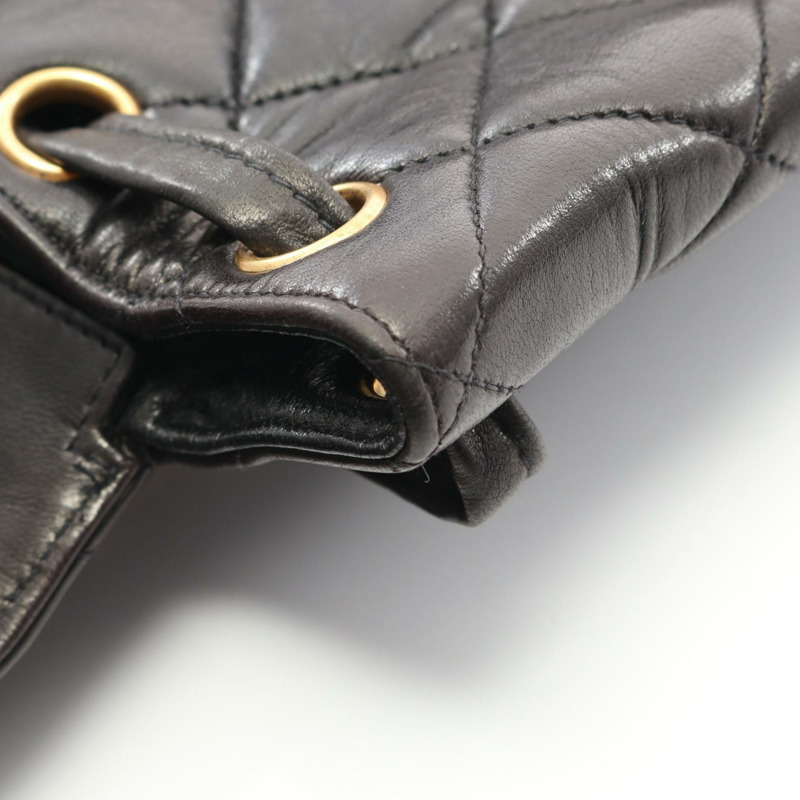 香奈兒 (CHANEL) 絎縫雙肩包/背包,羊皮材質,黑色,二手,女士款,金色五金配件,CC-9