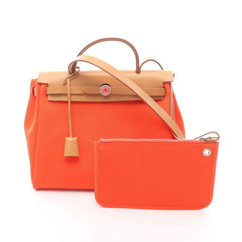 HERMES Herbag 拉鍊小號 Retourne 單肩手提包 B 印花官獵人 Capucine