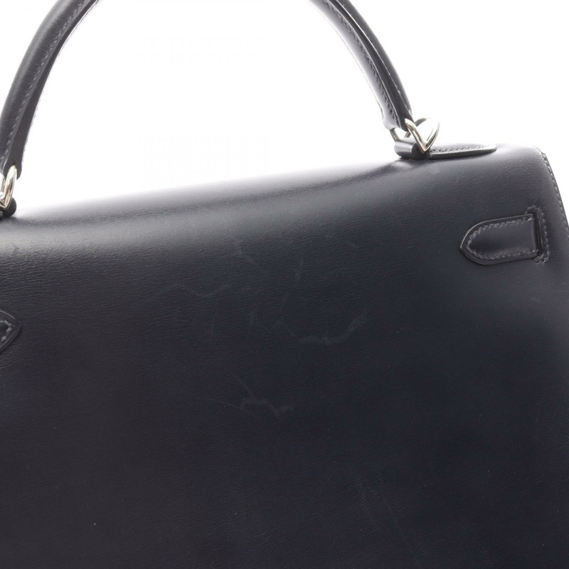 愛馬仕 Kelly 32 單肩手提包,Box 小牛皮,靛藍色/海軍藍,二手,SHW D-10