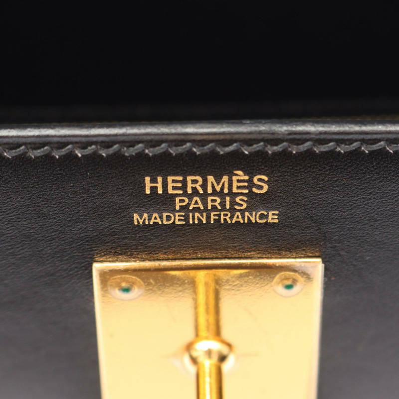 愛馬仕 Kelly 32 單肩手提包，Box 小牛皮，黑色，二手，女士，金色五金-3