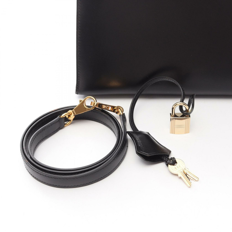 愛馬仕 Kelly 32 單肩手提包，Box 小牛皮，黑色，二手，女士，金色五金-5