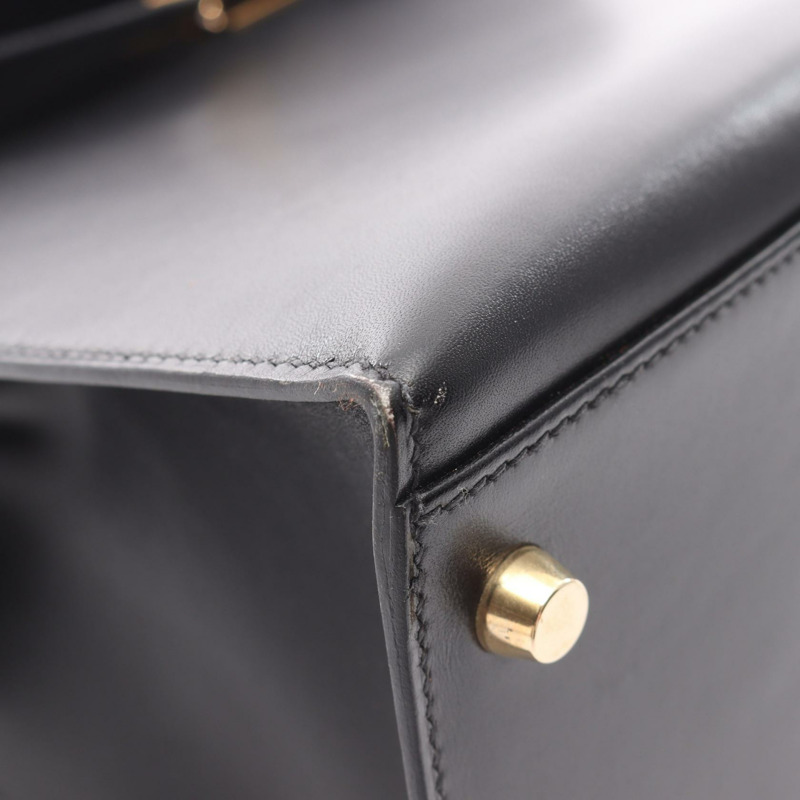 愛馬仕 Kelly 32 單肩手提包，Box 小牛皮，黑色，二手，女士，金色五金-6