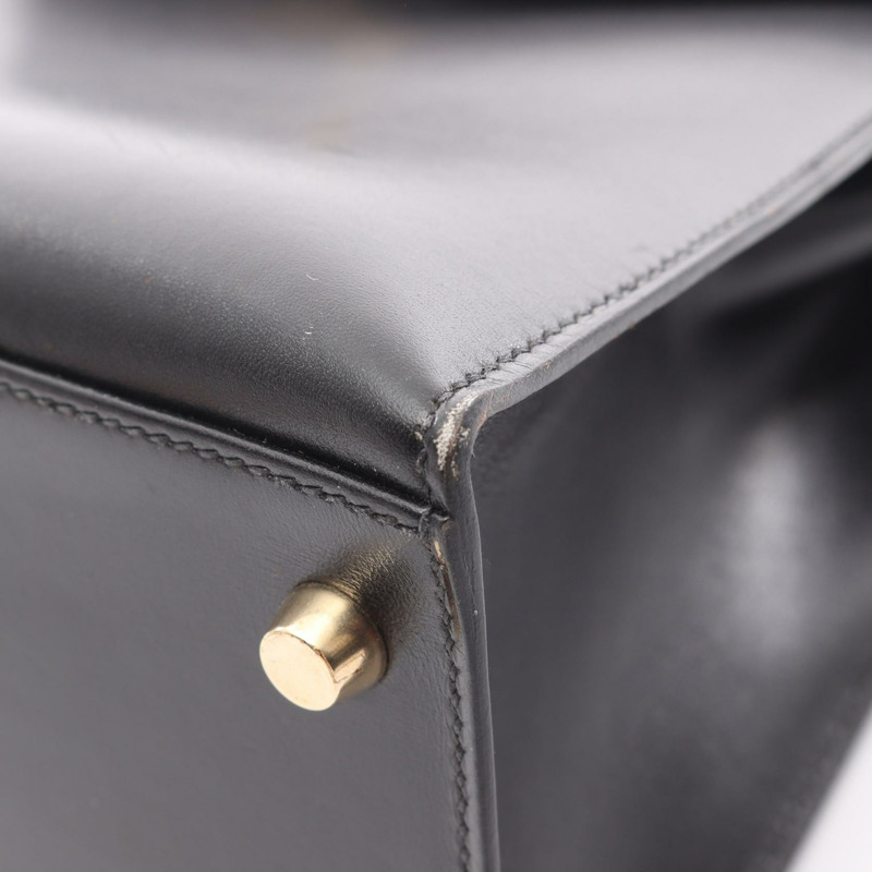 愛馬仕 Kelly 32 單肩手提包，Box 小牛皮，黑色，二手，女士，金色五金-7