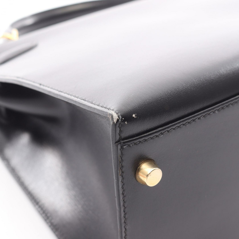 愛馬仕 Kelly 32 單肩手提包，Box 小牛皮，黑色，二手，女士，金色五金-9