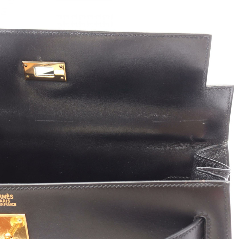愛馬仕 Kelly 32 單肩手提包，Box 小牛皮，黑色，二手，女士，金色五金-10