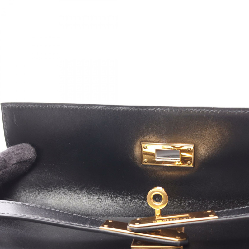 愛馬仕 Kelly 32 單肩手提包，Box 小牛皮，黑色，二手，女士，金色五金-11