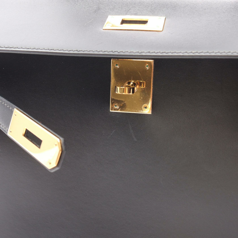 愛馬仕 Kelly 32 單肩手提包，Box 小牛皮，黑色，二手，女士，金色五金-12