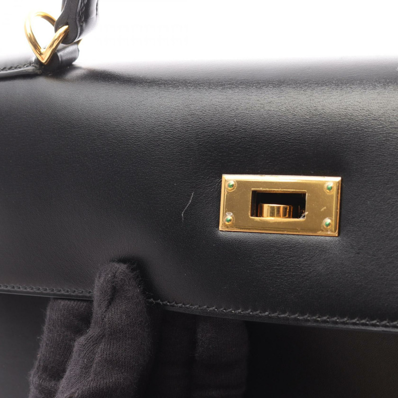 愛馬仕 Kelly 32 單肩手提包，Box 小牛皮，黑色，二手，女士，金色五金-13