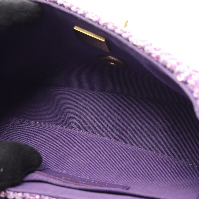 香奈兒 (CHANEL) 絎縫手提鏈條斜挎包，紫色斜紋軟呢，二手女款-5