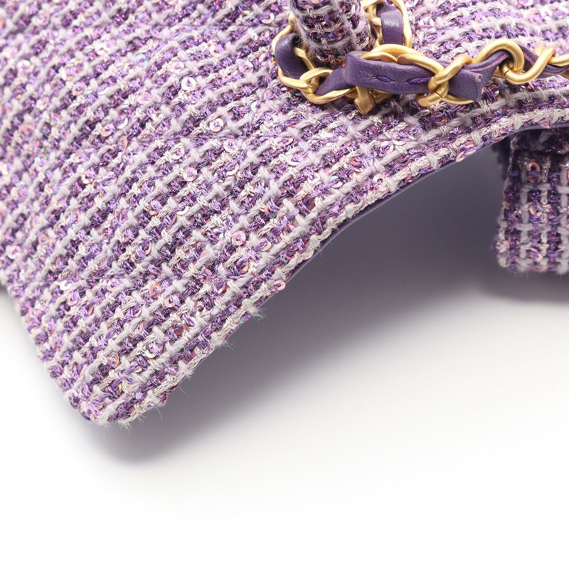 香奈兒 (CHANEL) 絎縫手提鏈條斜挎包，紫色斜紋軟呢，二手女款-7