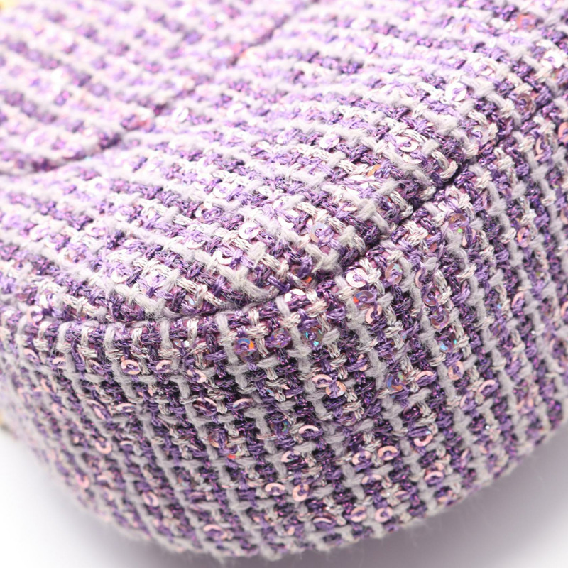 香奈兒 (CHANEL) 絎縫手提鏈條斜挎包，紫色斜紋軟呢，二手女款-8