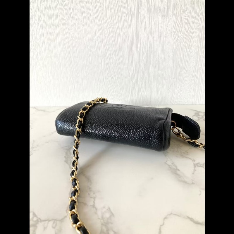 【LA LUNE】中古包Chanel黑色魚子醬皮革斜背包 單肩包 側背包 二手包 古董包-2