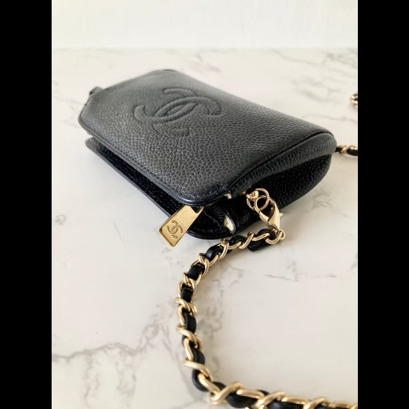 【LA LUNE】中古包Chanel黑色魚子醬皮革斜背包 單肩包 側背包 二手包 古董包-3