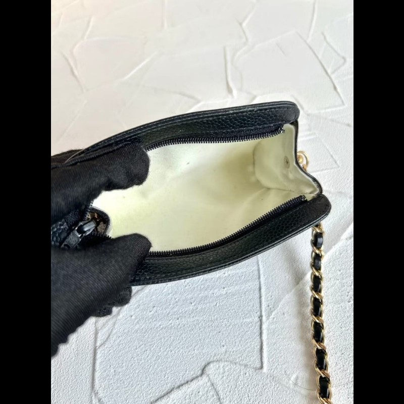 【LA LUNE】中古包Chanel黑色魚子醬皮革斜背包 單肩包 側背包 二手包 古董包-7