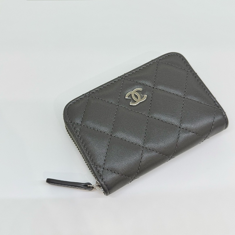 CHANEL - 碳灰色銀釦零錢包-0