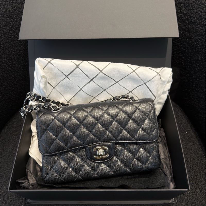 Chanel CF23 小號 黑銀 荔枝牛皮-0