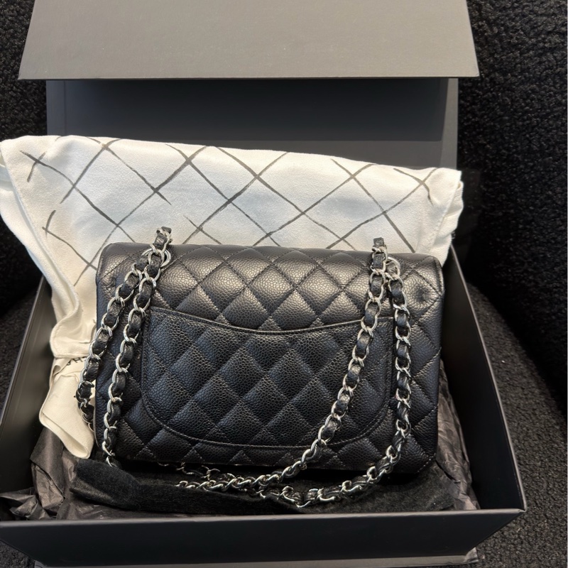 Chanel CF23 小號 黑銀 荔枝牛皮-1