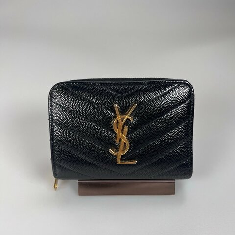 YSL 403723 黑金魚子醬釦式短夾