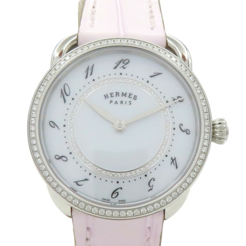 白色錶盤 皮帶 不鏽鋼 鑽框 Arceau 腕錶【HERMES 愛馬仕】 AR13.430