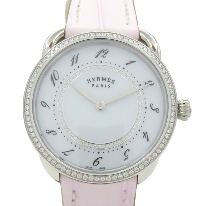 白色錶盤 皮帶 不鏽鋼 鑽框 Arceau 腕錶【HERMES 愛馬仕】 AR13.430-0