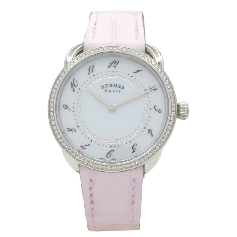 白色錶盤 皮帶 不鏽鋼 鑽框 Arceau 腕錶【HERMES 愛馬仕】 AR13.430-1
