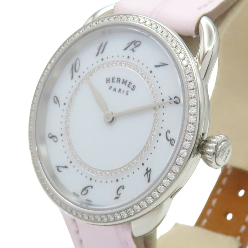 白色錶盤 皮帶 不鏽鋼 鑽框 Arceau 腕錶【HERMES 愛馬仕】 AR13.430-2