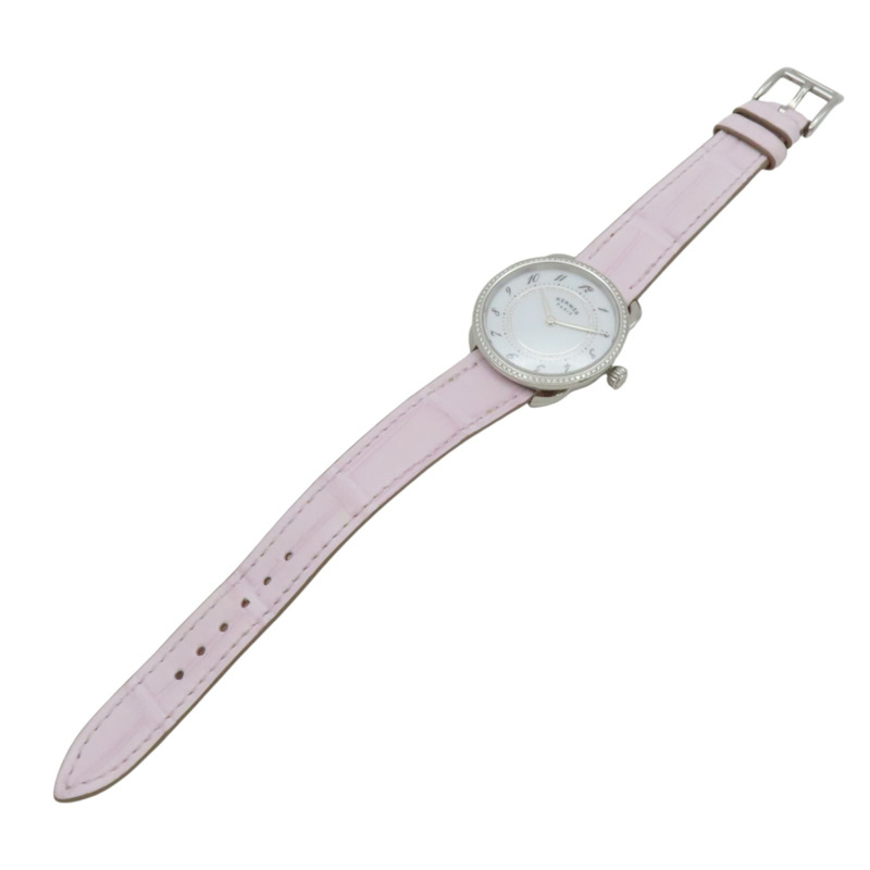 白色錶盤 皮帶 不鏽鋼 鑽框 Arceau 腕錶【HERMES 愛馬仕】 AR13.430-5