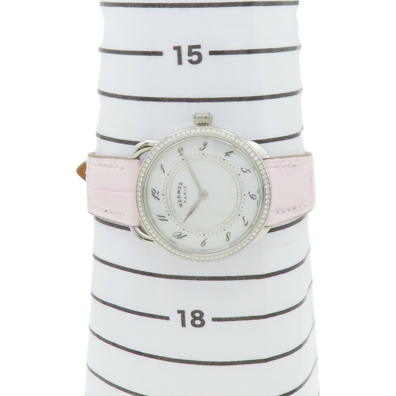 白色錶盤 皮帶 不鏽鋼 鑽框 Arceau 腕錶【HERMES 愛馬仕】 AR13.430-17