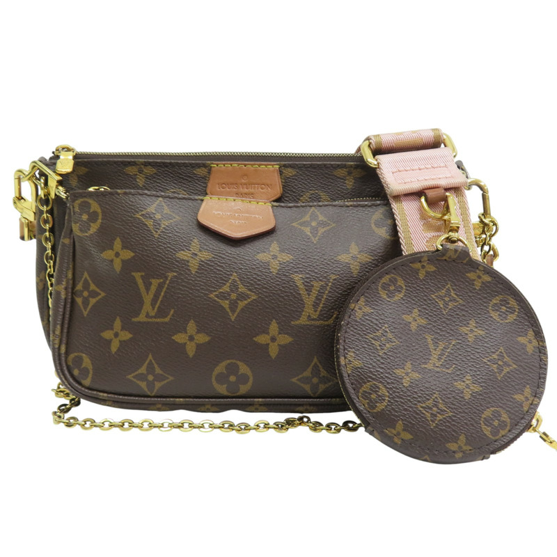 棕色 原花帆布 粉色背帶 Multi Pochette Accessoires 肩背包 (有異味)【LOUIS VUITTON LV 路易威登】 M44840-0