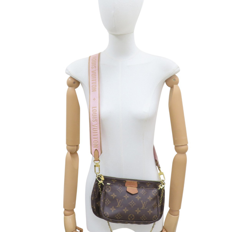 棕色 原花帆布 粉色背帶 Multi Pochette Accessoires 肩背包 (有異味)【LOUIS VUITTON LV 路易威登】 M44840-9