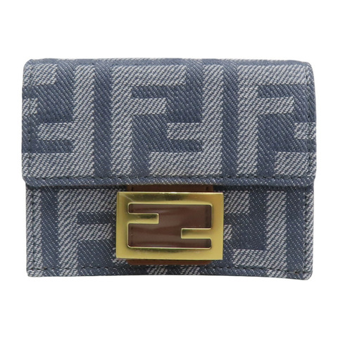 灰色 提花帆布 金扣 三折短夾 8M0395【FENDI 芬迪】 8M0395