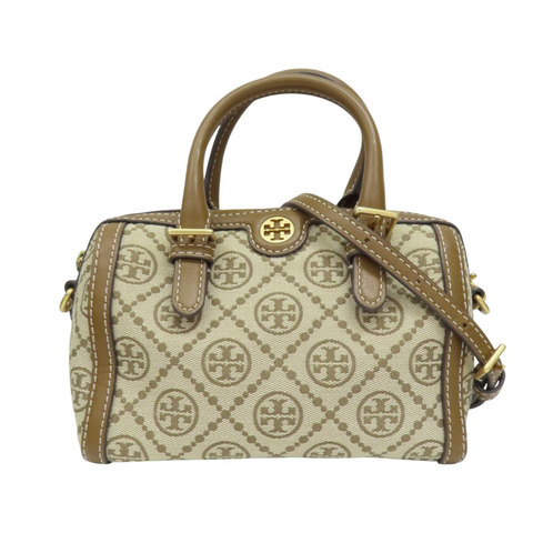 棕色帆布 Mini Boston 兩用包【TORY BURCH 湯麗柏琦】