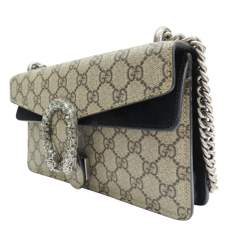 烏木色 PVC帆布 鏈帶肩背包【GUCCI 古馳】 499623-2