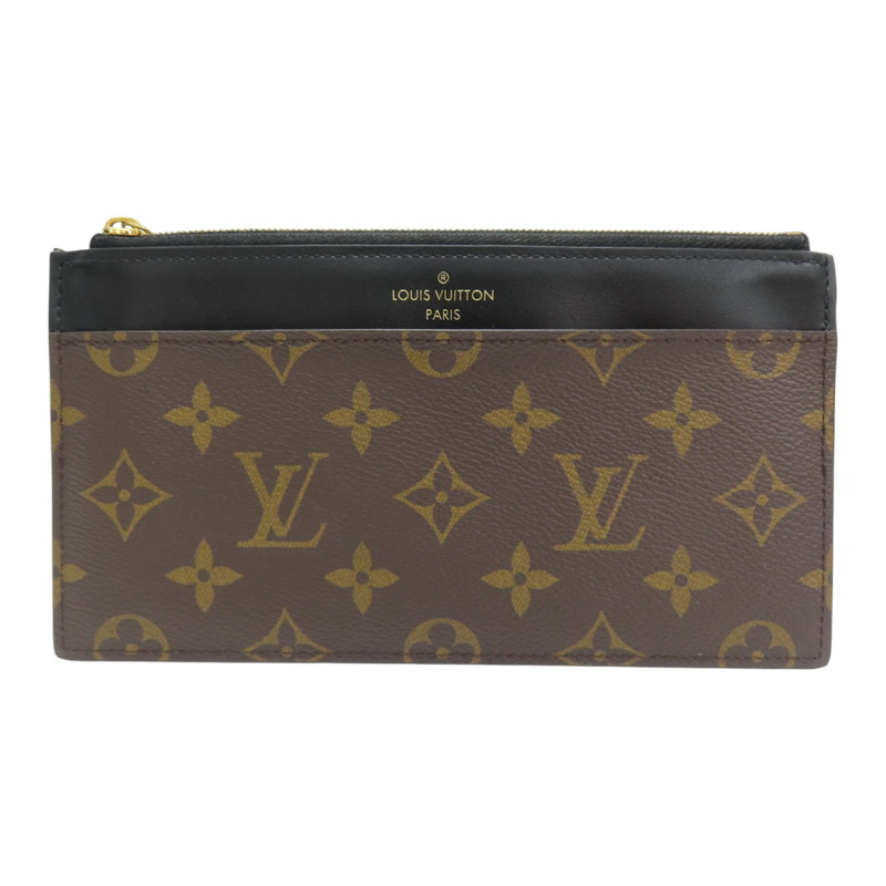 黑/棕色 原花帆布 拉鍊薄長夾 M80348【LOUIS VUITTON LV 路易威登】 M80348-0