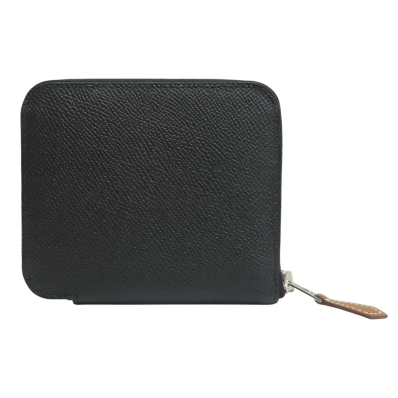 黑色 Epsom牛皮 Silk in Compact 絲巾短夾 W刻【HERMES 愛馬仕】-0