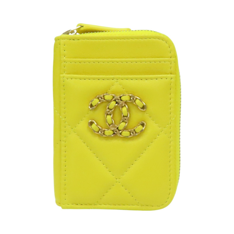 黃色 菱格紋 羊皮 19 card holder 卡夾 零錢包【CHANEL 香奈兒】-0