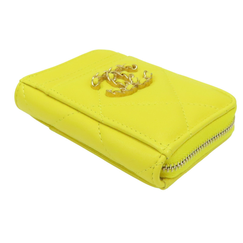 黃色 菱格紋 羊皮 19 card holder 卡夾 零錢包【CHANEL 香奈兒】-3