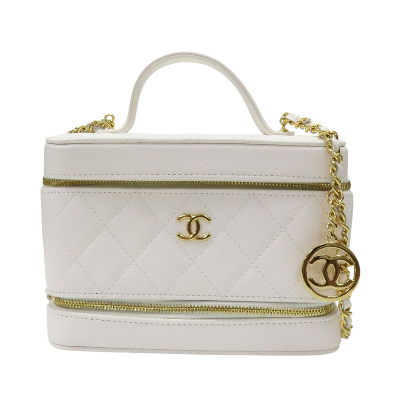 白色 菱格紋 荔枝牛皮 鍊帶 化妝箱 肩背包【CHANEL 香奈兒】 AP4688-0