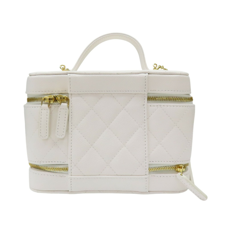 白色 菱格紋 荔枝牛皮 鍊帶 化妝箱 肩背包【CHANEL 香奈兒】 AP4688-1