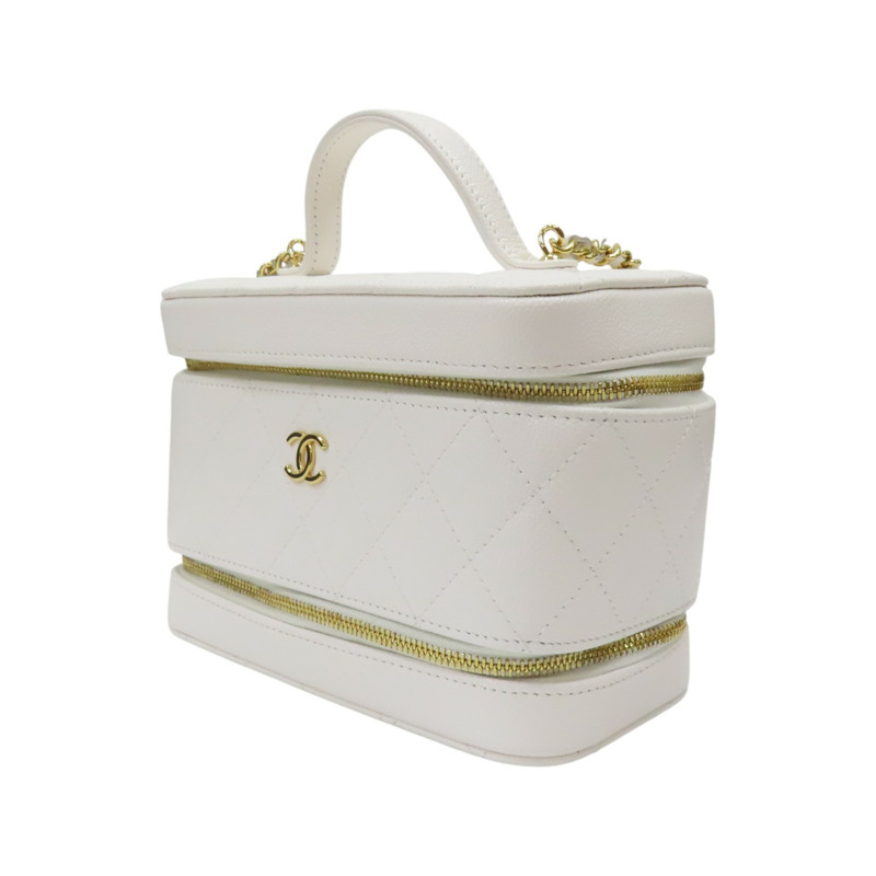 白色 菱格紋 荔枝牛皮 鍊帶 化妝箱 肩背包【CHANEL 香奈兒】 AP4688-2