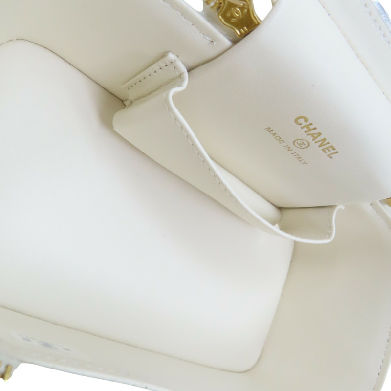 白色 菱格紋 荔枝牛皮 鍊帶 化妝箱 肩背包【CHANEL 香奈兒】 AP4688-4