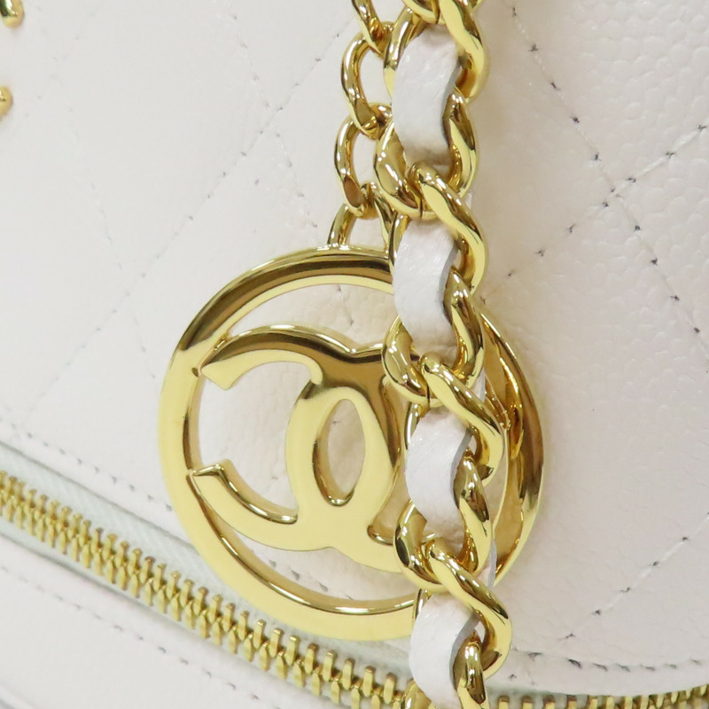 白色 菱格紋 荔枝牛皮 鍊帶 化妝箱 肩背包【CHANEL 香奈兒】 AP4688-10