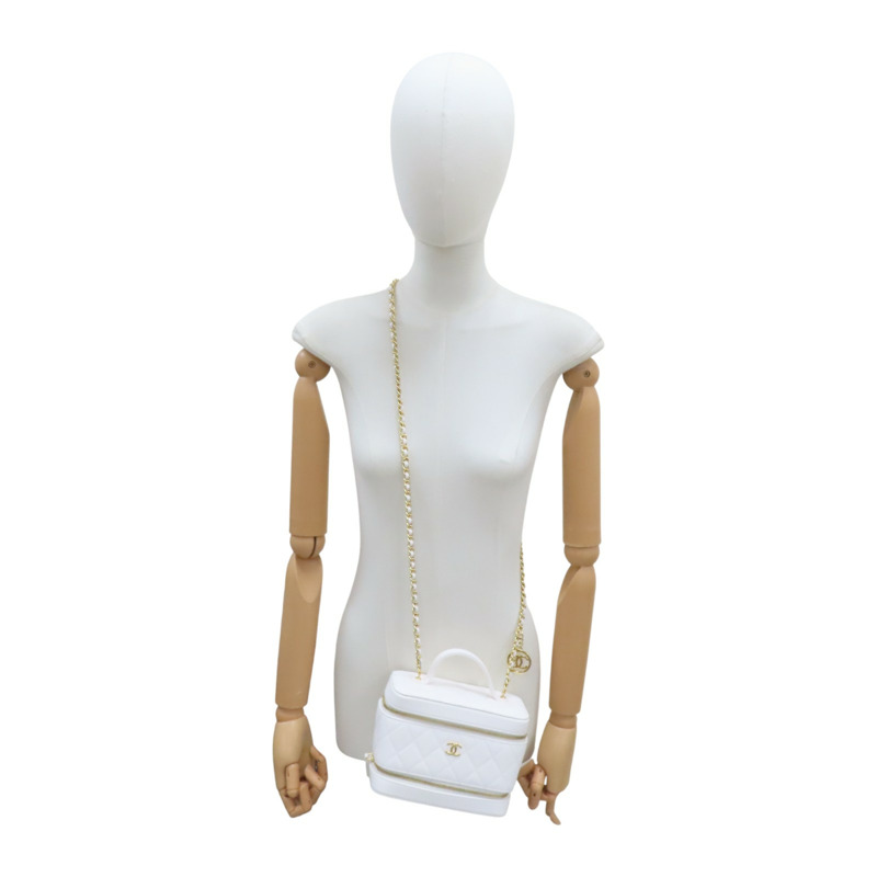 白色 菱格紋 荔枝牛皮 鍊帶 化妝箱 肩背包【CHANEL 香奈兒】 AP4688-14