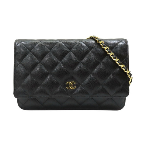 黑色 牛皮 菱格紋 牛皮 WOC 鍊帶 肩背包 金扣 AP0250 (無卡)【CHANEL 香奈兒】 A33814