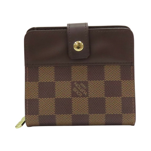 棕色 棋盤格 帆布 金扣 Compact 中夾 N61668【LOUIS VUITTON LV 路易威登】 N61668