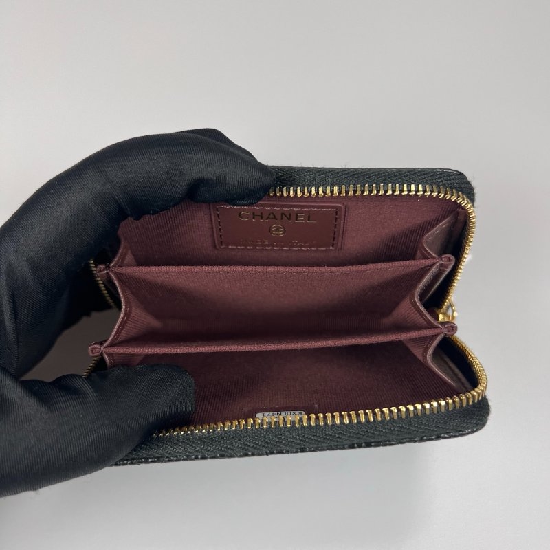 CHANEL CFㄇ拉零錢包荔枝黑 晶片款-4