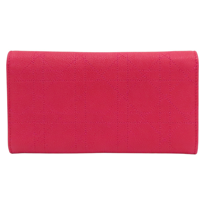 桃紅色 荔枝紋牛皮 鏈帶 PNK 兩折長夾【Dior 迪奧 】-1