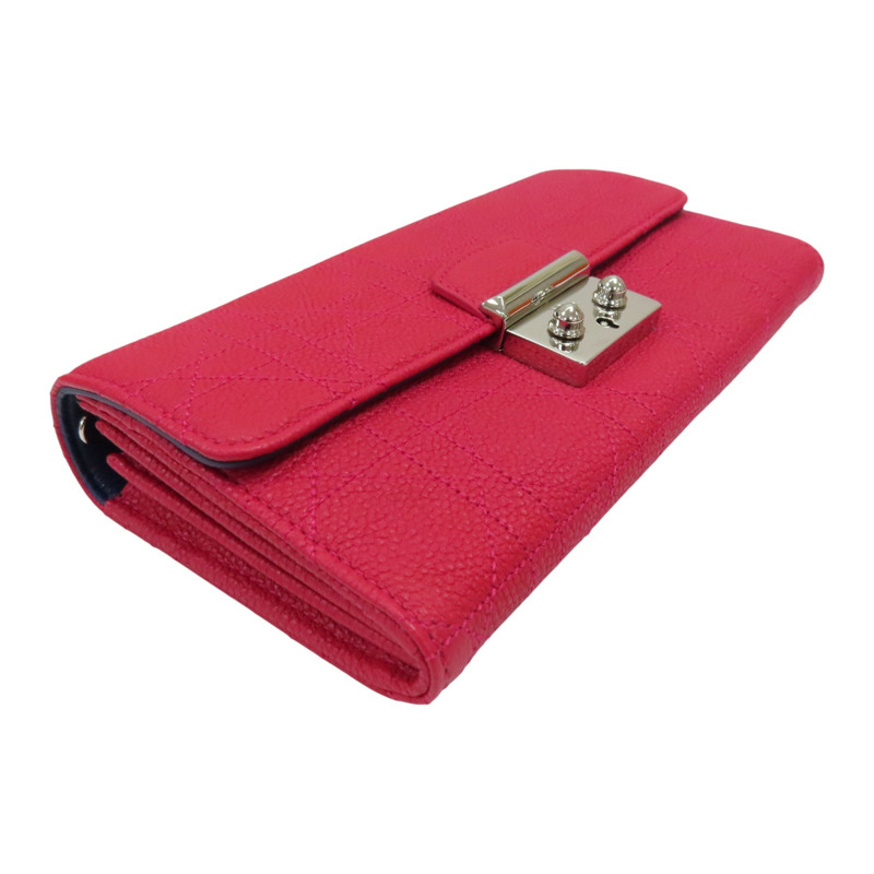 桃紅色 荔枝紋牛皮 鏈帶 PNK 兩折長夾【Dior 迪奧 】-2