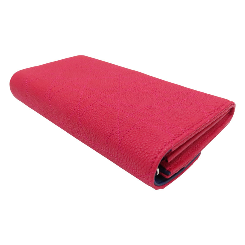 桃紅色 荔枝紋牛皮 鏈帶 PNK 兩折長夾【Dior 迪奧 】-3