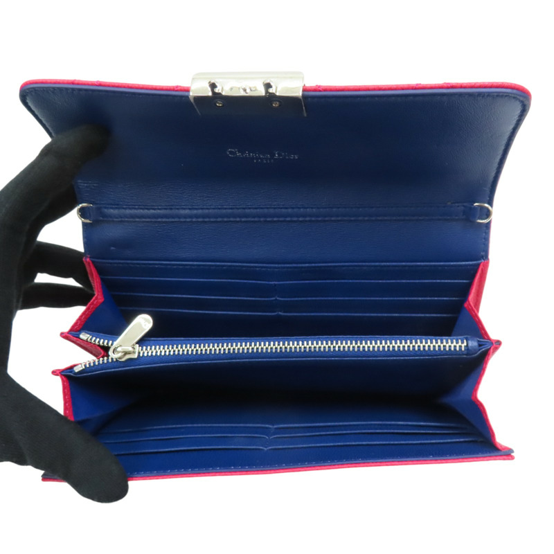 桃紅色 荔枝紋牛皮 鏈帶 PNK 兩折長夾【Dior 迪奧 】-4